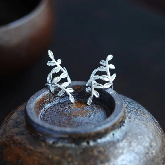 Sterling Silver Ear Cuff Silver Ear Climber Nature Earrings Botanical Earrings - Picture 1 of 6